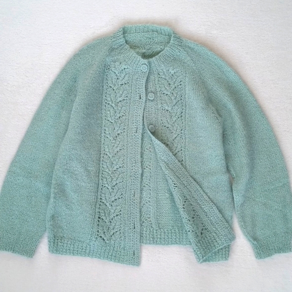 Rare Vintage Art Deco / Mint Green Long Sleeve Button Down Cardigan Sweater S - Picture 4 of 16